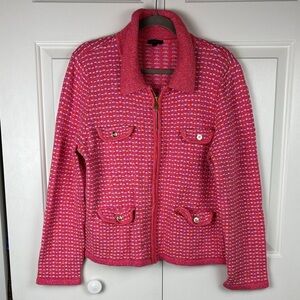 Talbots Barbiecore Pink Tweed Like Knit Cardigan - Size XL